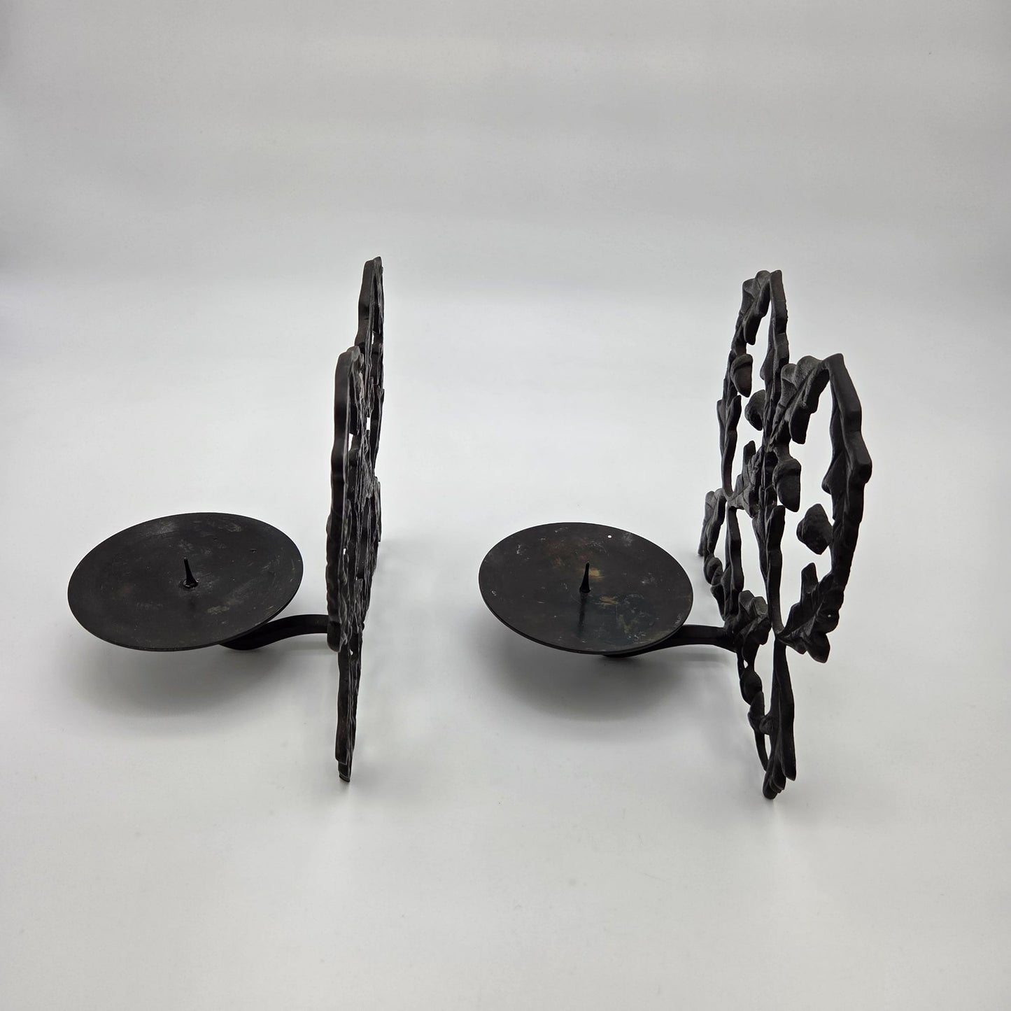 Pair of Cast Iron Acorn & Oak Leaf Wall Candle Sconces