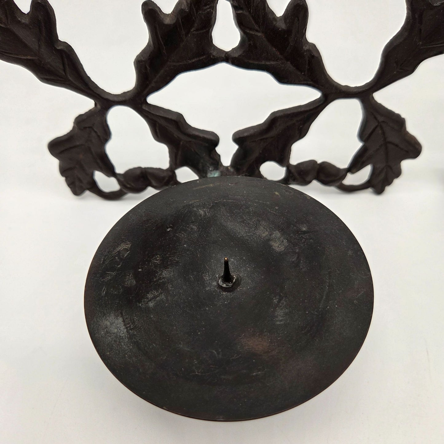 Pair of Cast Iron Acorn & Oak Leaf Wall Candle Sconces