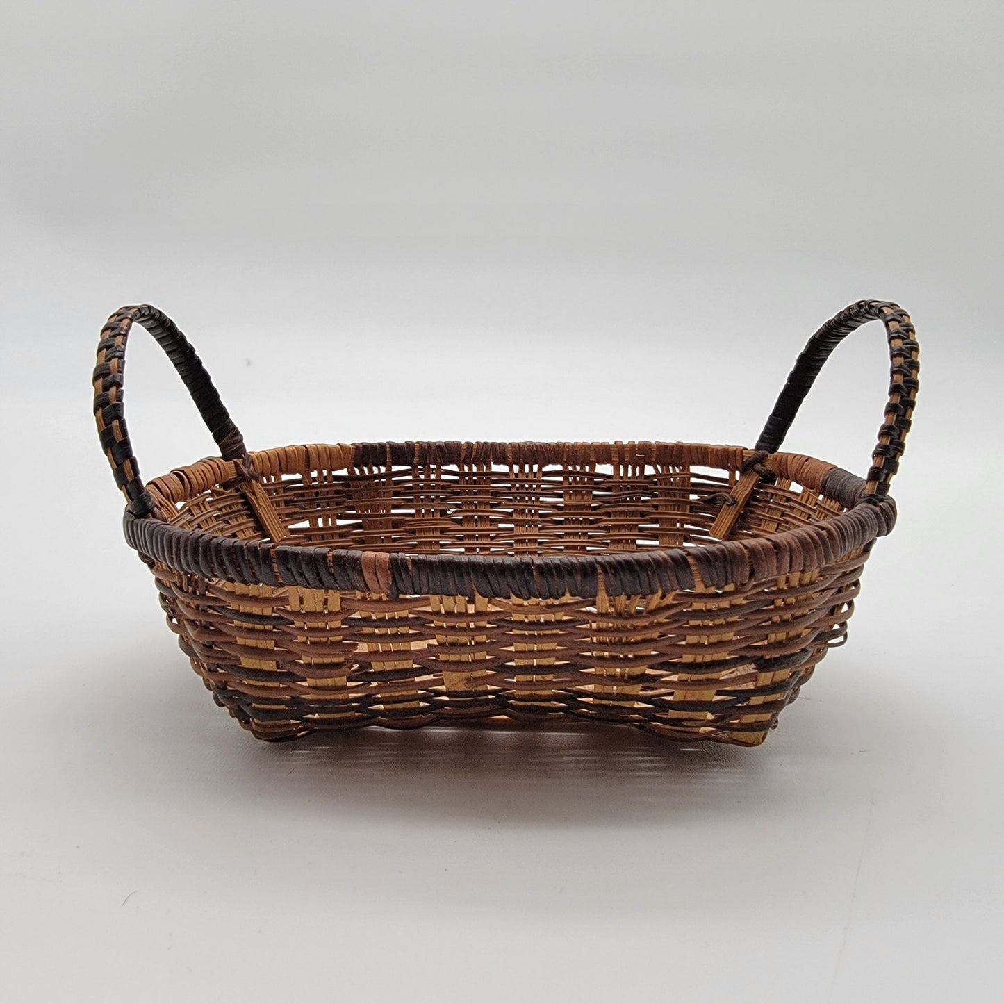 Vintage Woven Split-Wood Wicker Basket With Loop Handles