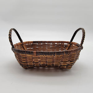 Vintage Woven Split-Wood Wicker Basket With Loop Handles
