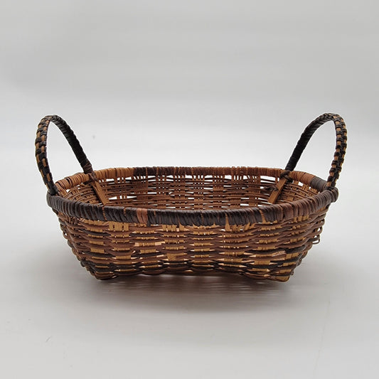 Vintage Woven Split-Wood Wicker Basket With Loop Handles