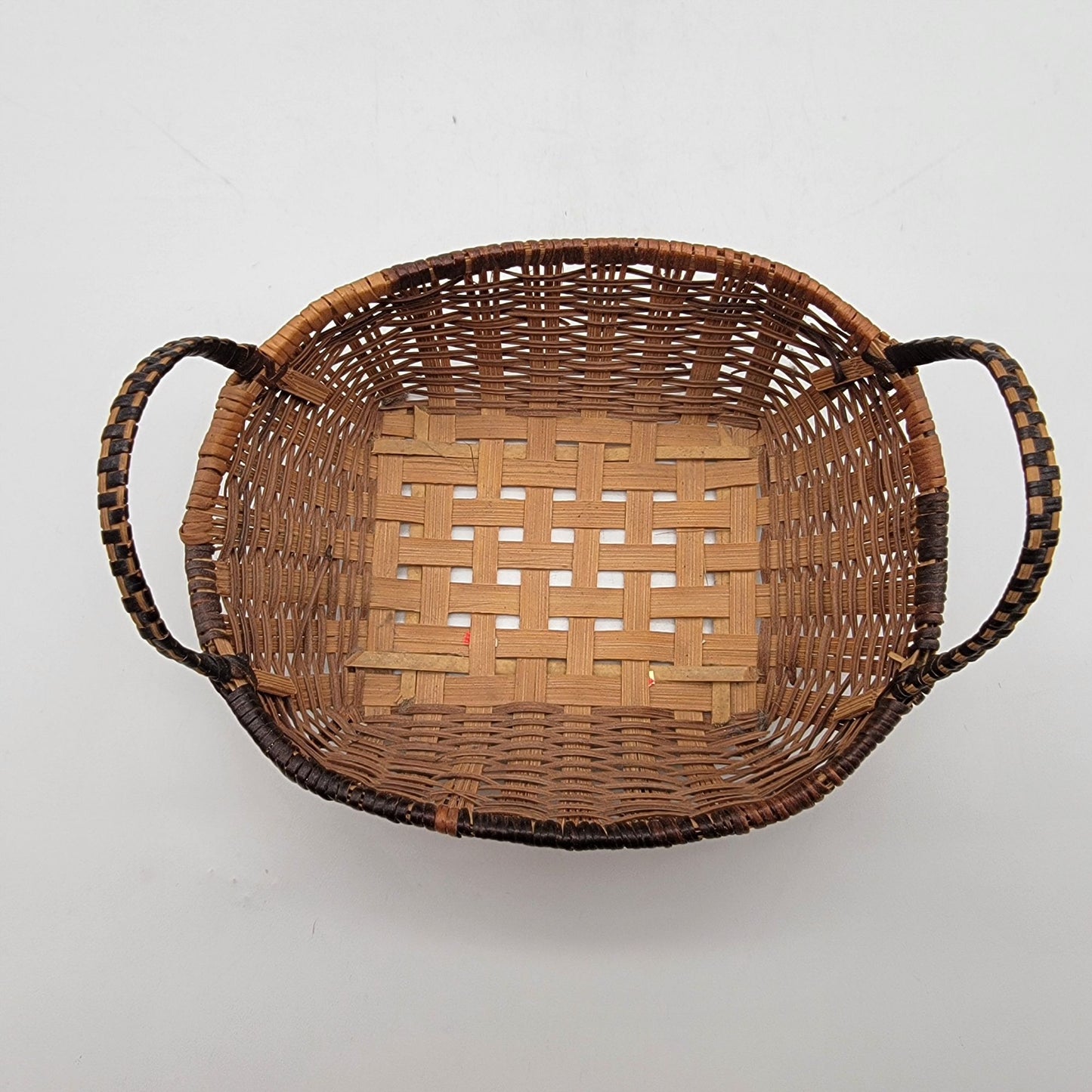 Vintage Woven Split-Wood Wicker Basket With Loop Handles