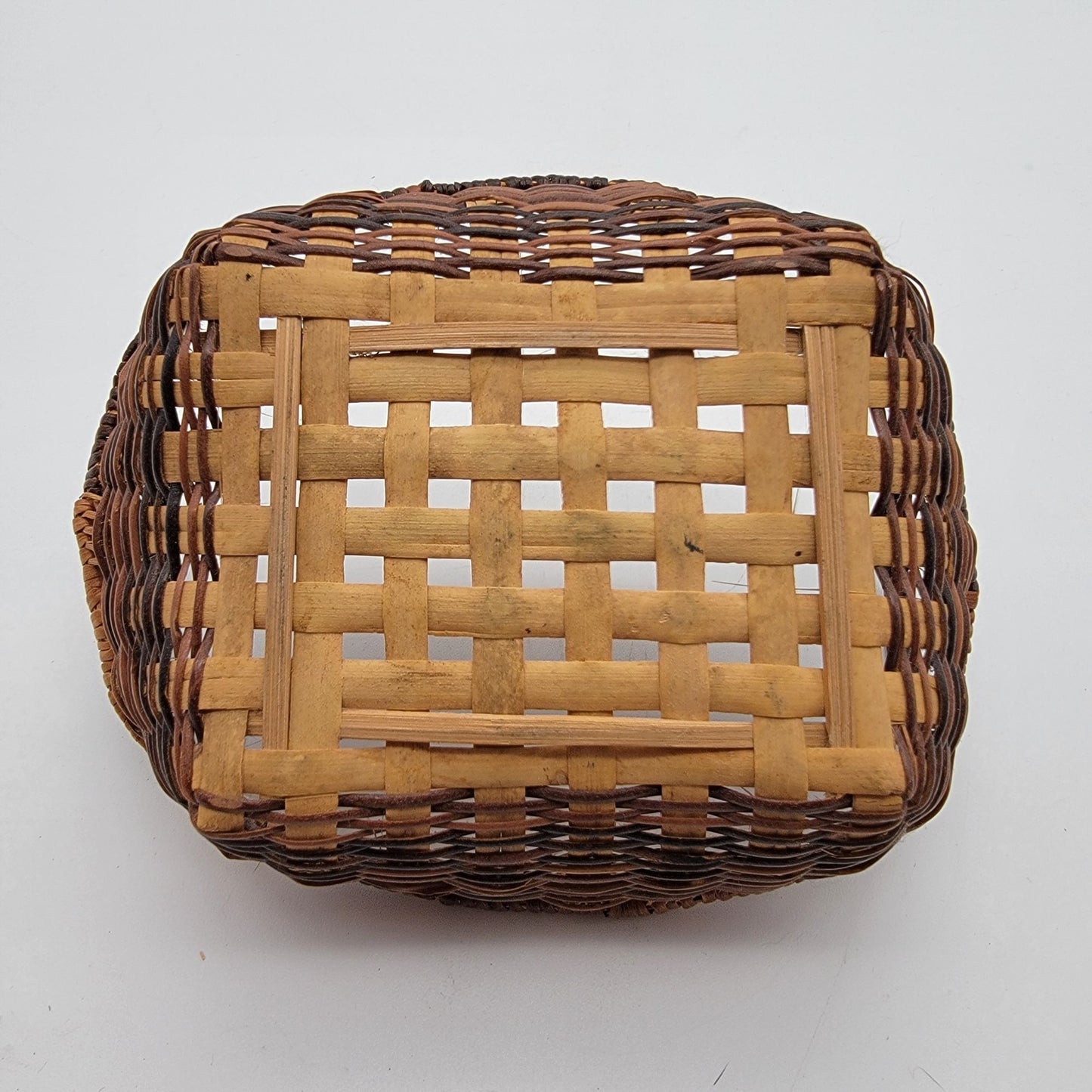 Vintage Woven Split-Wood Wicker Basket With Loop Handles
