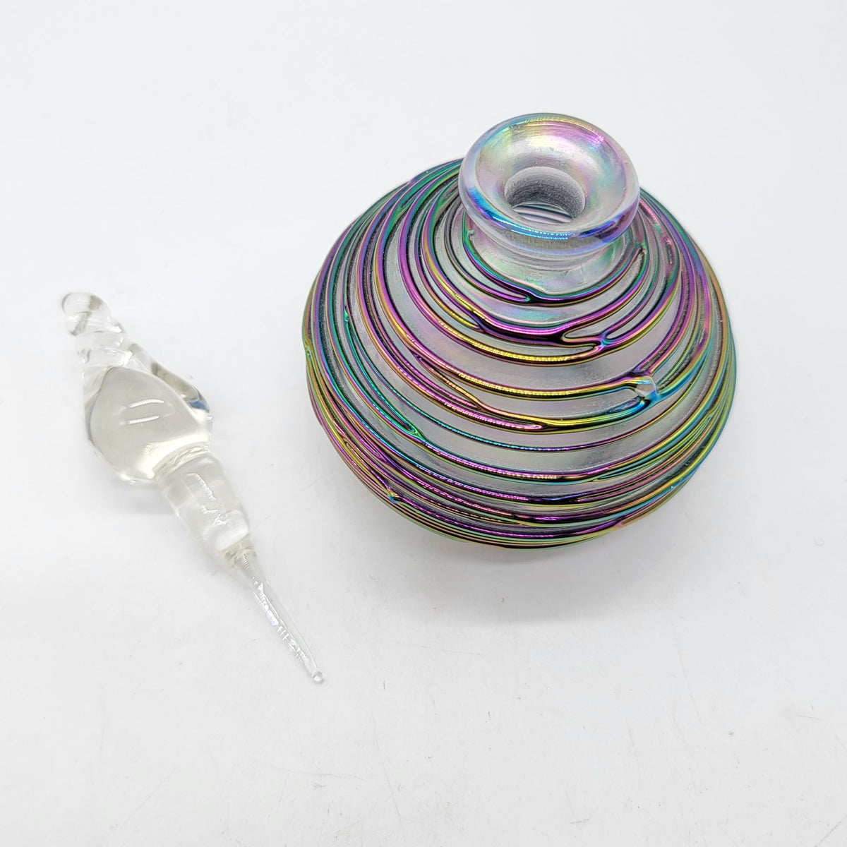 Vintage Glass Act Studio Iridescent Ribbed Perfume Bottle
