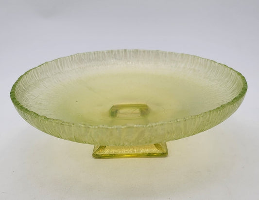 1930's Fenton Stretch Vaseline Glass Candy Dish Compote