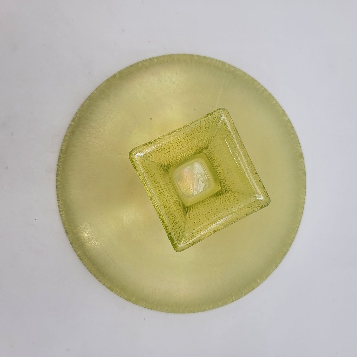 1930's Fenton Stretch Vaseline Glass Candy Dish Compote