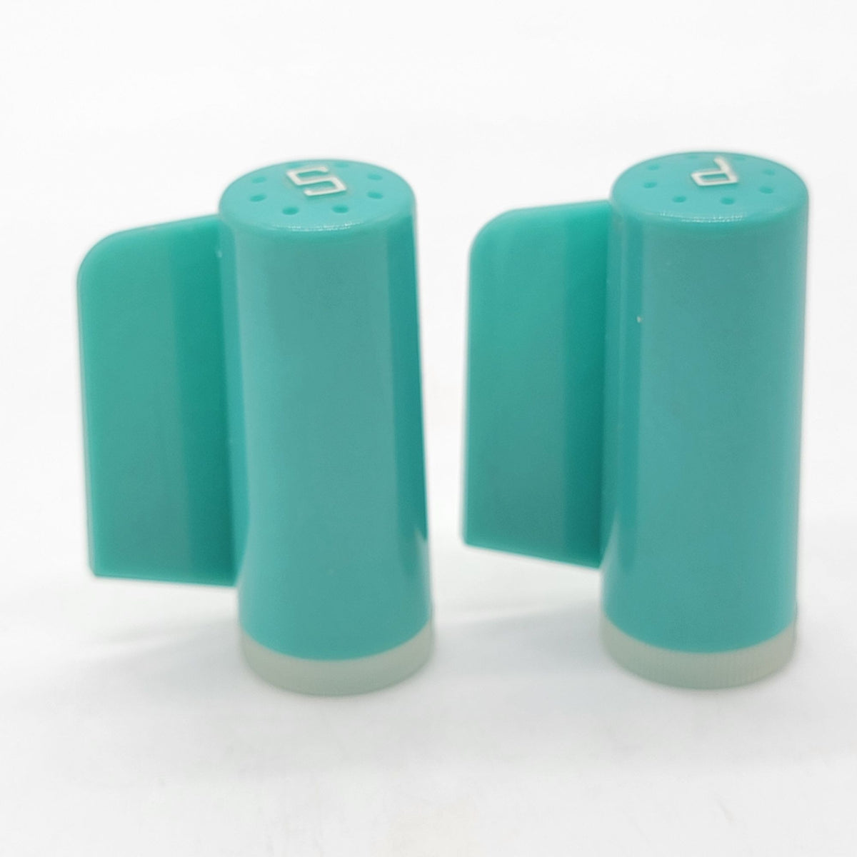 1950s Turquoise Blue Advertising Salt & Pepper Shakers Central Finance Co.
