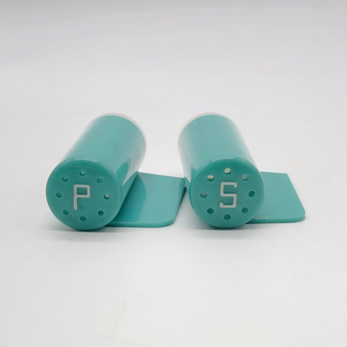 1950s Turquoise Blue Advertising Salt & Pepper Shakers Central Finance Co.