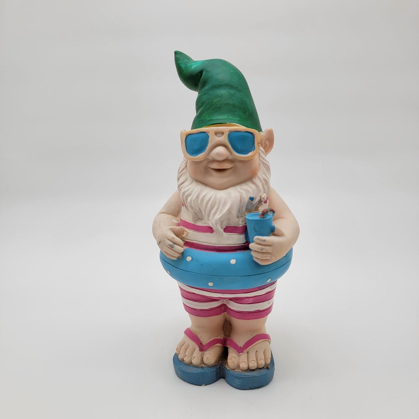 Garden Gnome Statue with Innertube Swim Float and Flip Flops