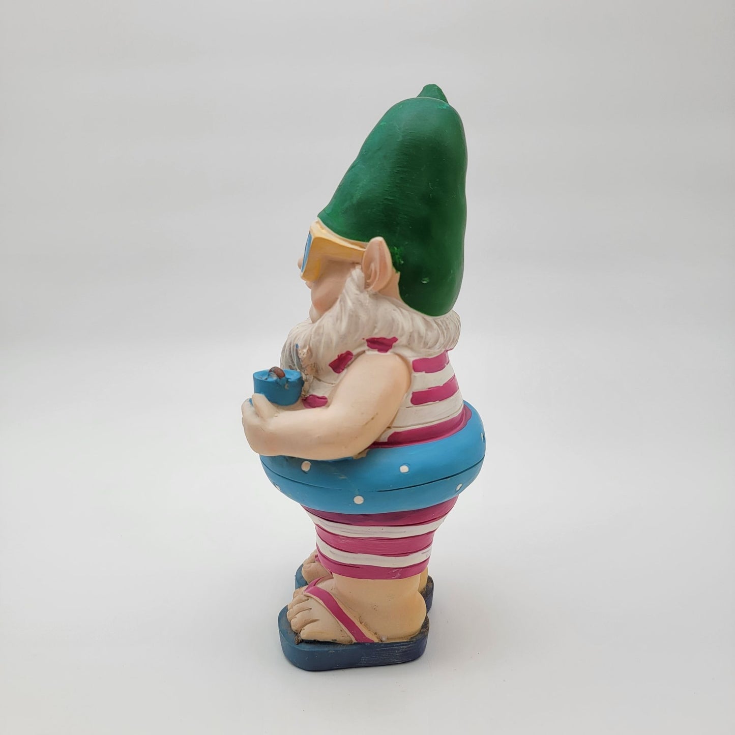 Garden Gnome Statue with Innertube Swim Float and Flip Flops