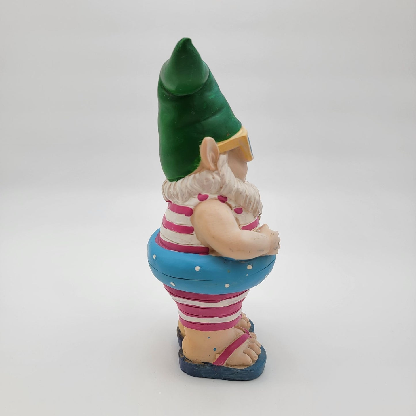Garden Gnome Statue with Innertube Swim Float and Flip Flops