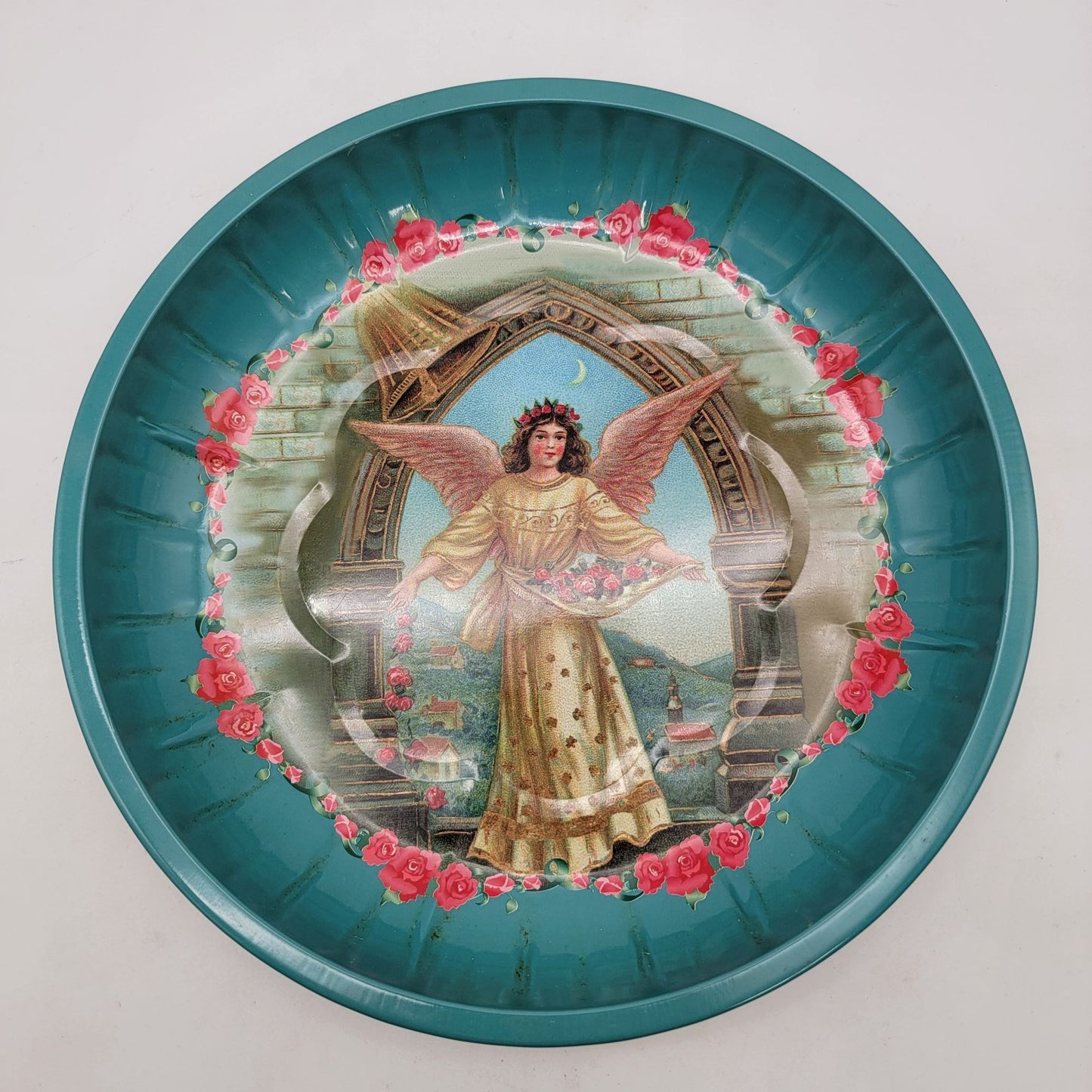 Angel & Roses Decorative Tin Bowl Tray