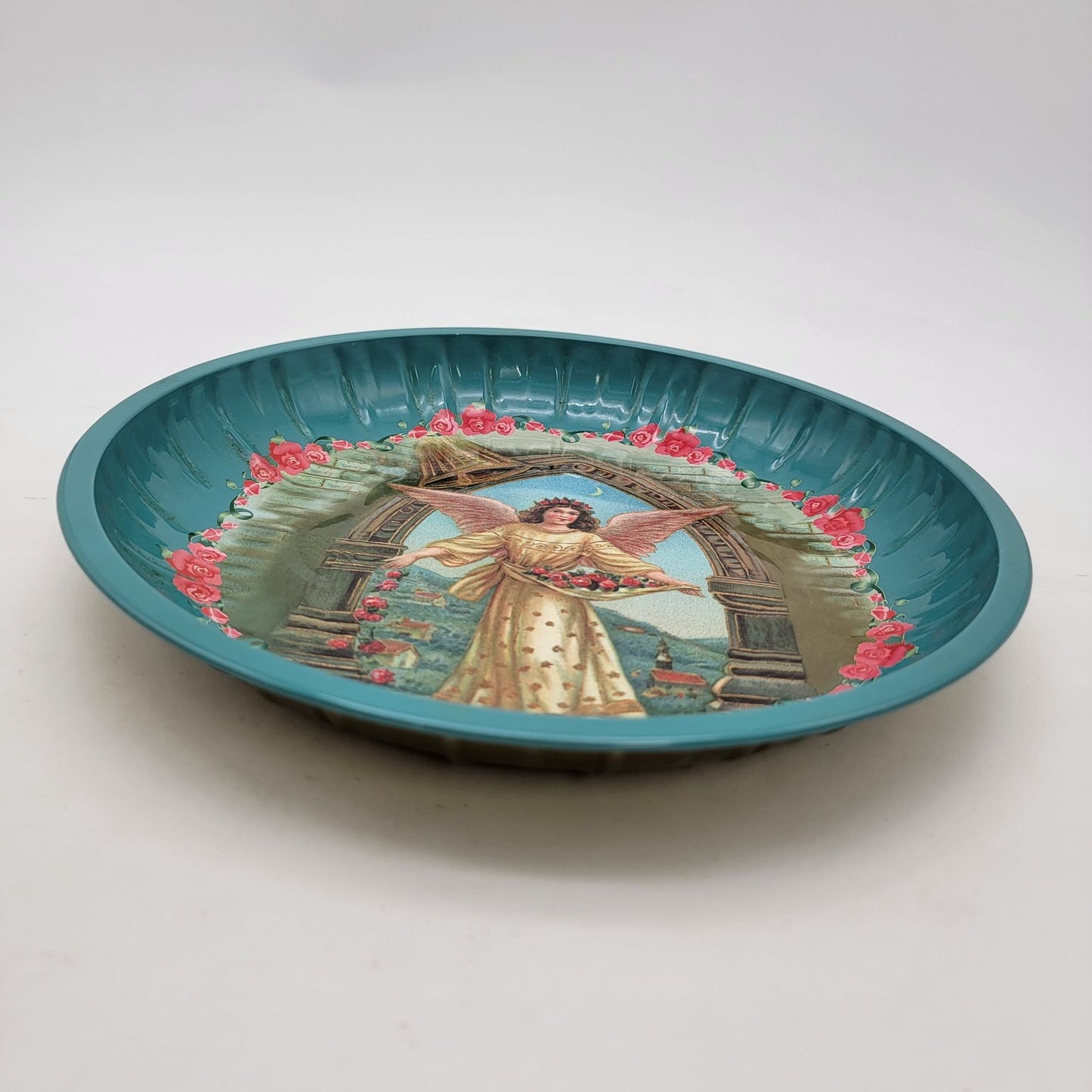 Angel & Roses Decorative Tin Bowl Tray
