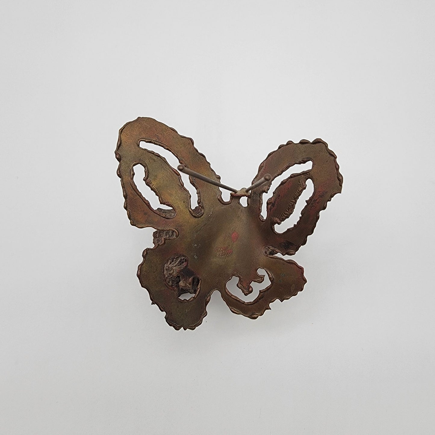 Mid Century Brutalist Copper Butterfly Sculpture On Lava Rock Base