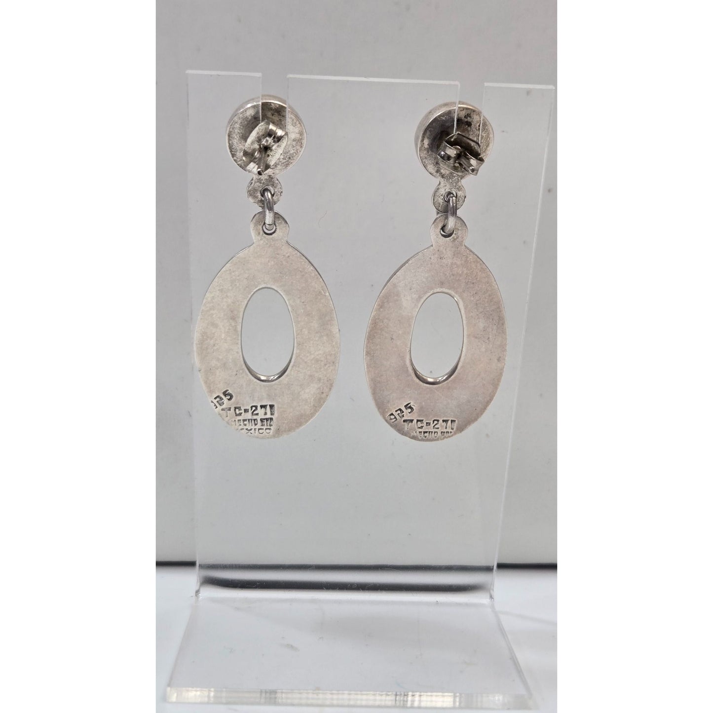 Taxco Mexico TC-271 925 Silver & Sleeping Beauty Turquoise Oval Dangle Earrings