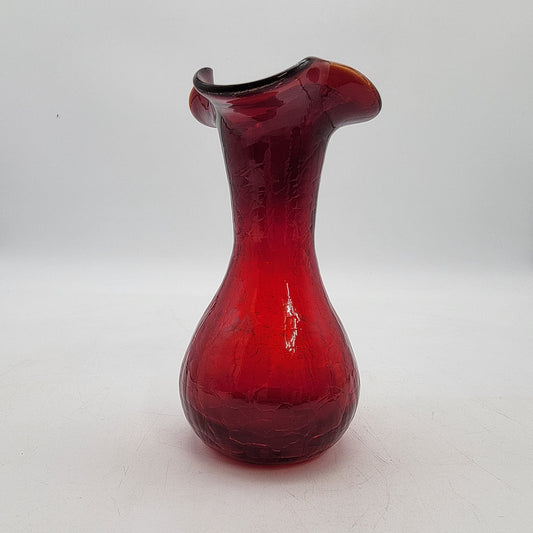 Vintage Red Crackle Glass Vase