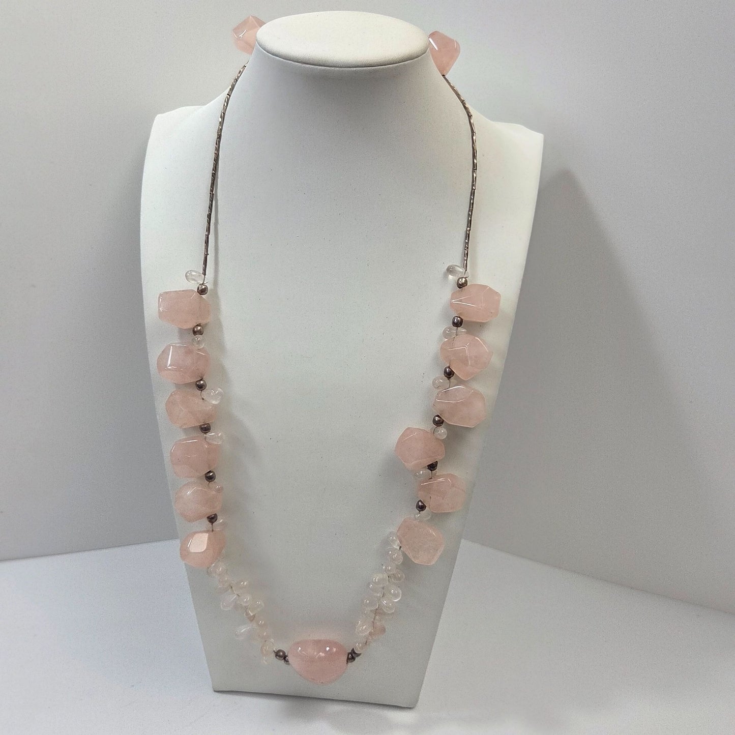 Chunky Rose Quartz & Quartz Briolette Necklace