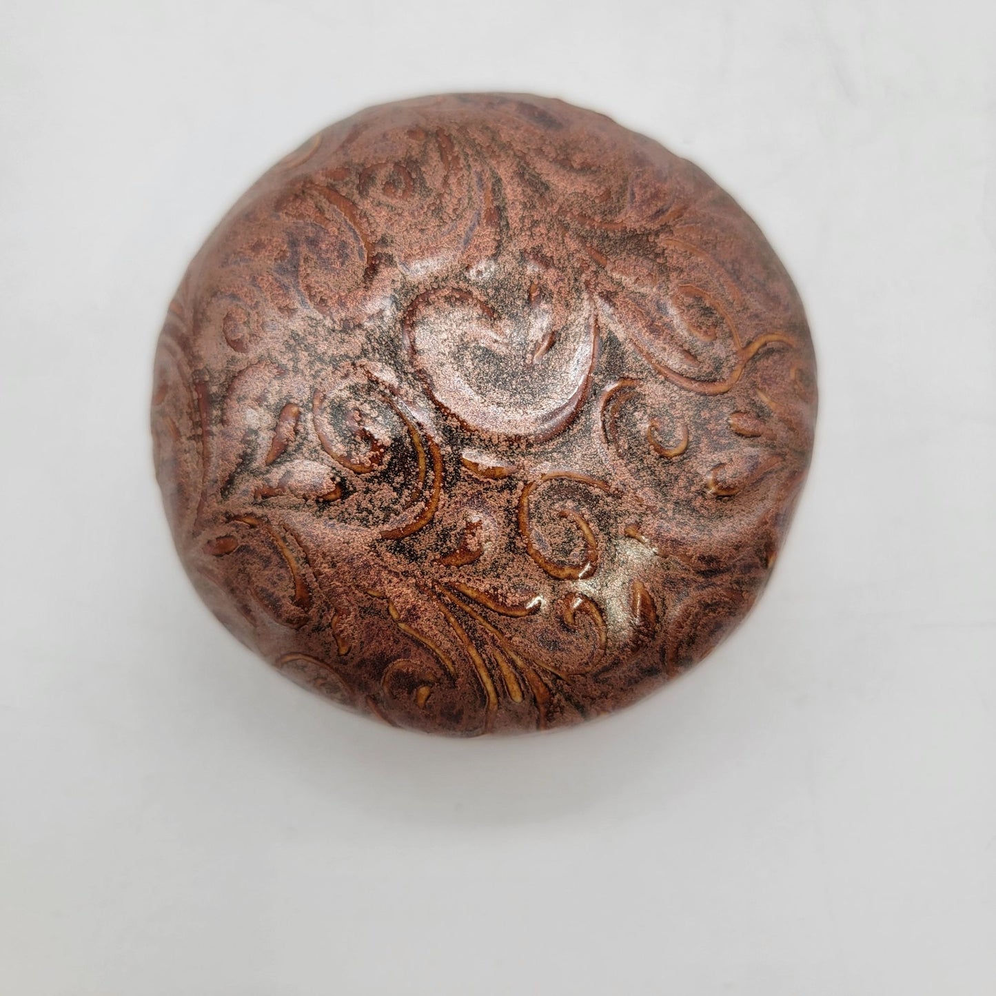 Happy Pear Pottery Round Art Pottery Paperweight With Swirl Design