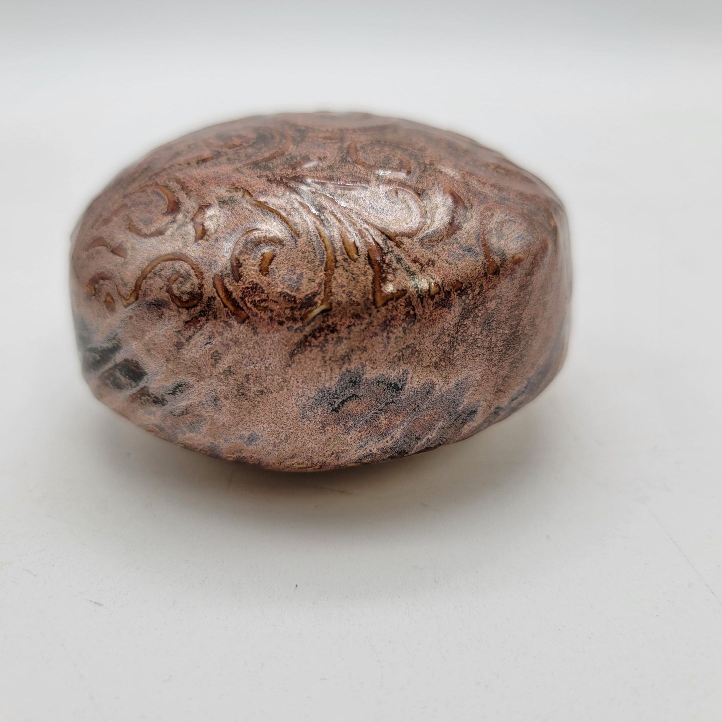 Happy Pear Pottery Round Art Pottery Paperweight With Swirl Design