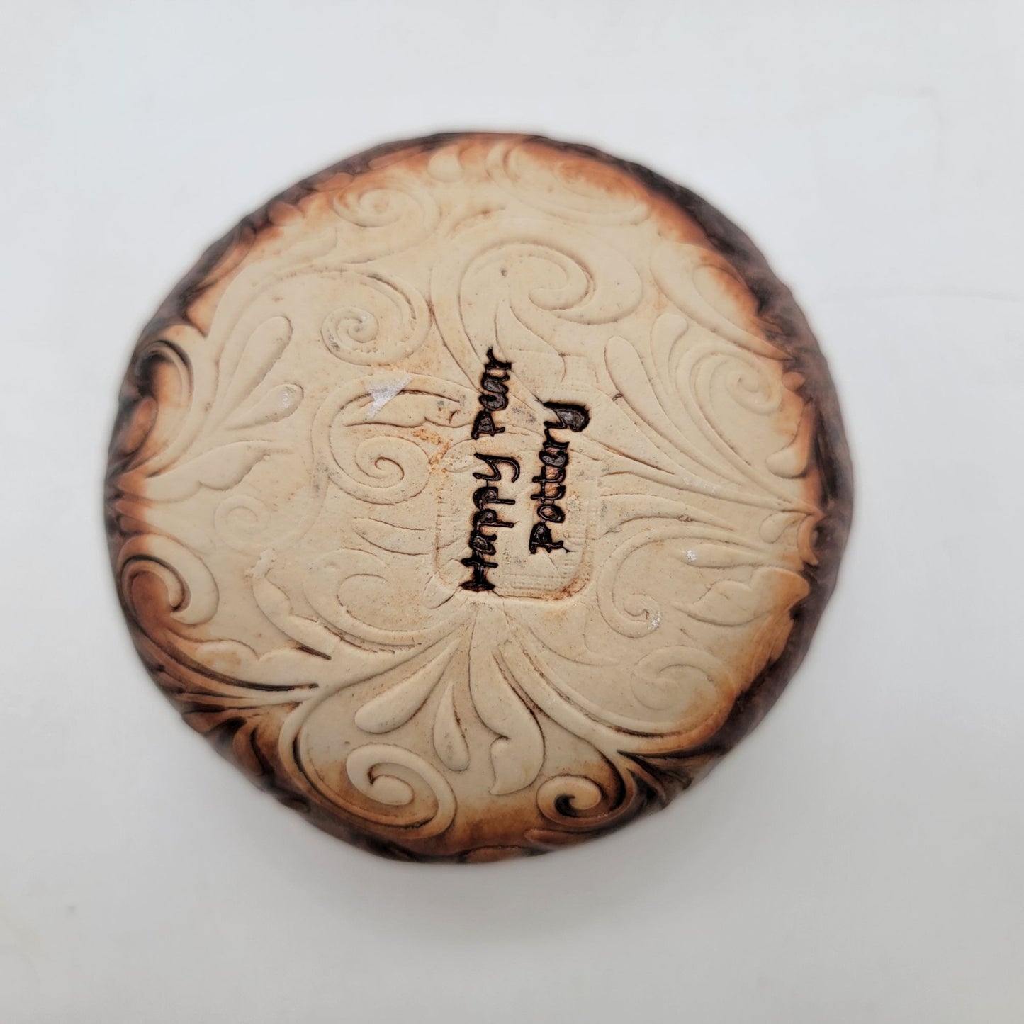Happy Pear Pottery Round Art Pottery Paperweight With Swirl Design