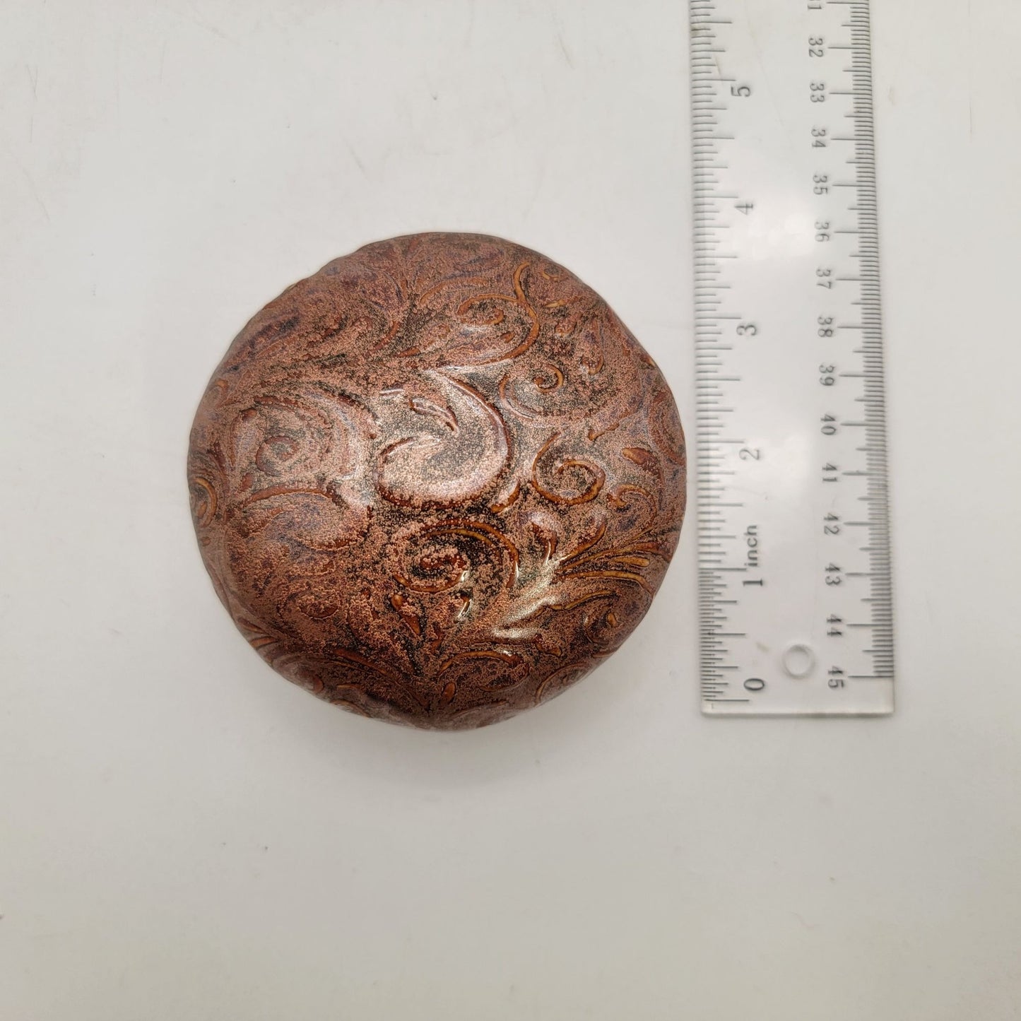 Happy Pear Pottery Round Art Pottery Paperweight With Swirl Design