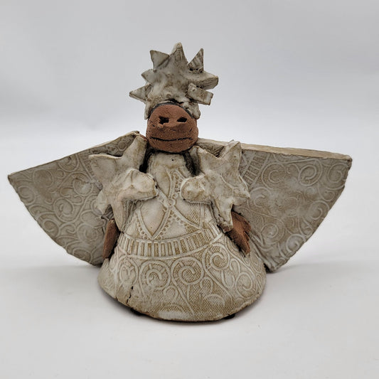 Handcrafted Clay Angel Figurine Signed Fletcher