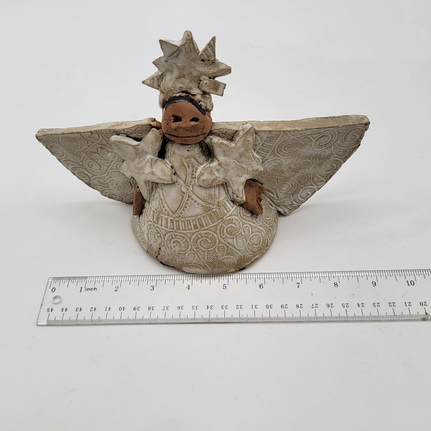 Handcrafted Clay Angel Figurine Signed Fletcher