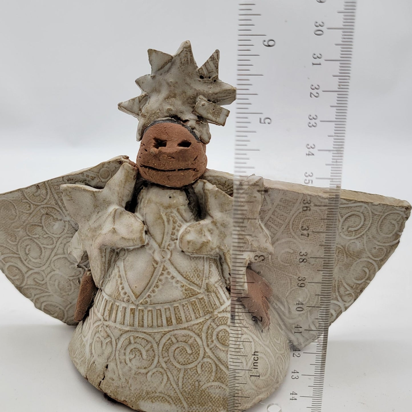 Handcrafted Clay Angel Figurine Signed Fletcher
