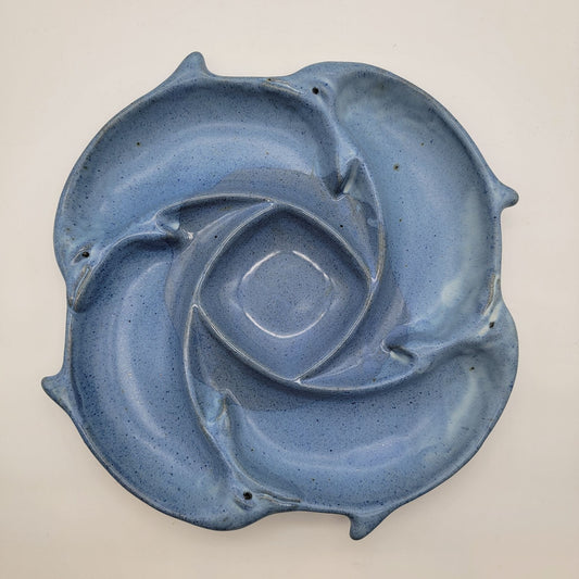 Vintage Tom Chamberlain Art Pottery Blue Dolphin Chip & Dip Server
