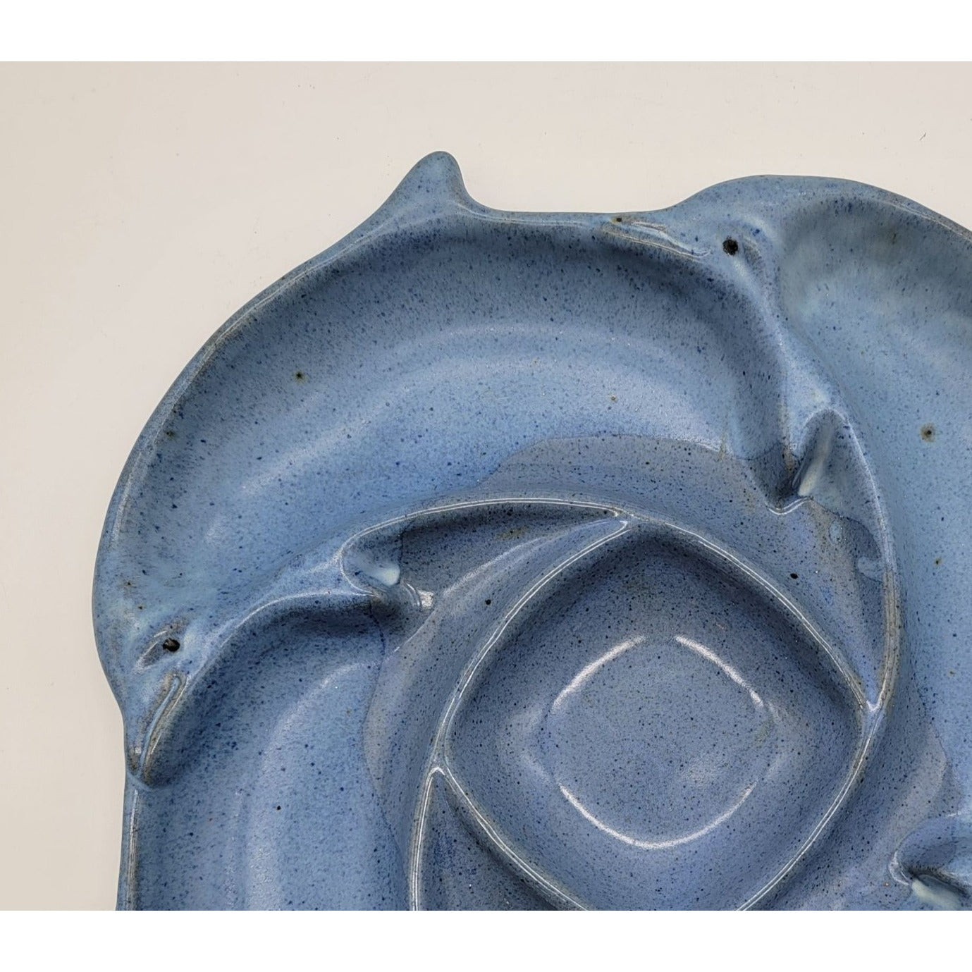 Vintage Tom Chamberlain Art Pottery Blue Dolphin Chip & Dip Server