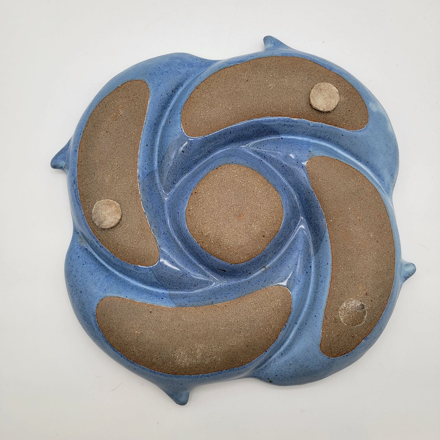 Vintage Tom Chamberlain Art Pottery Blue Dolphin Chip & Dip Server