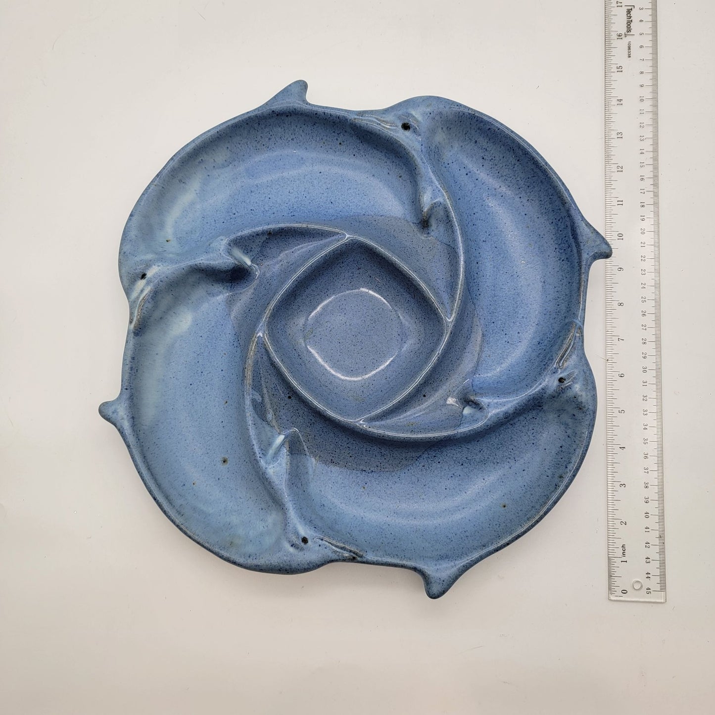 Vintage Tom Chamberlain Art Pottery Blue Dolphin Chip & Dip Server