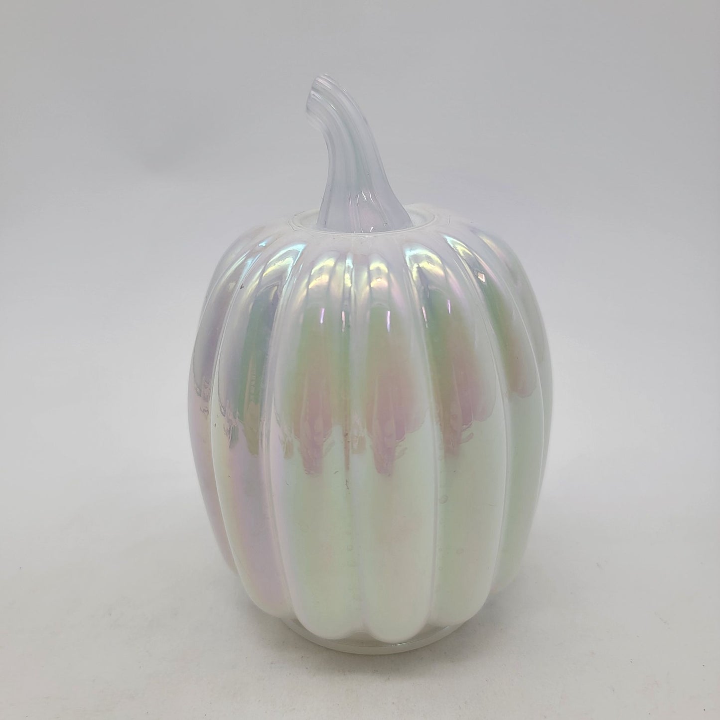 Iridescent White Art Glass Pumpkin