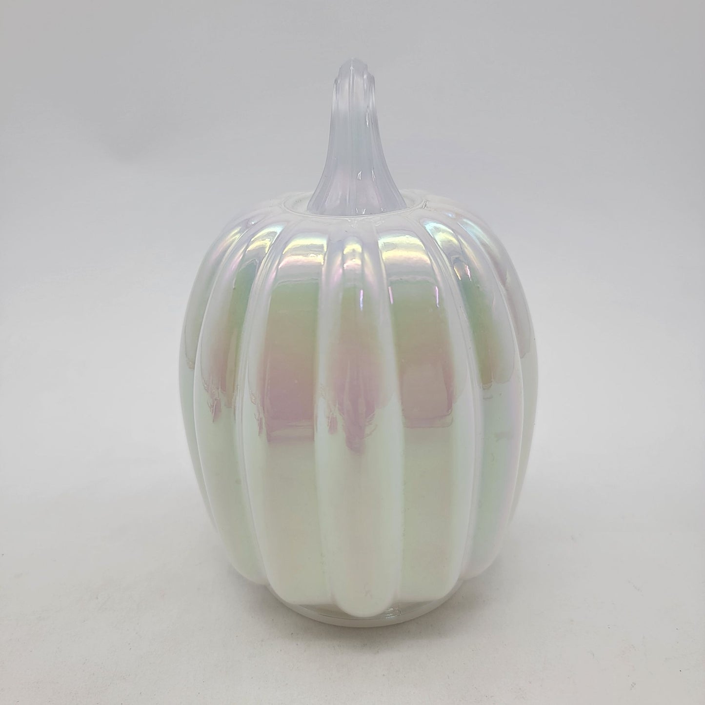 Iridescent White Art Glass Pumpkin