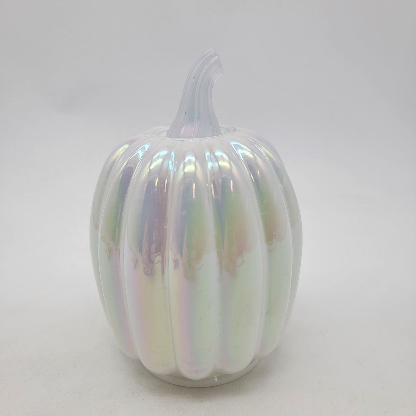 Iridescent White Art Glass Pumpkin