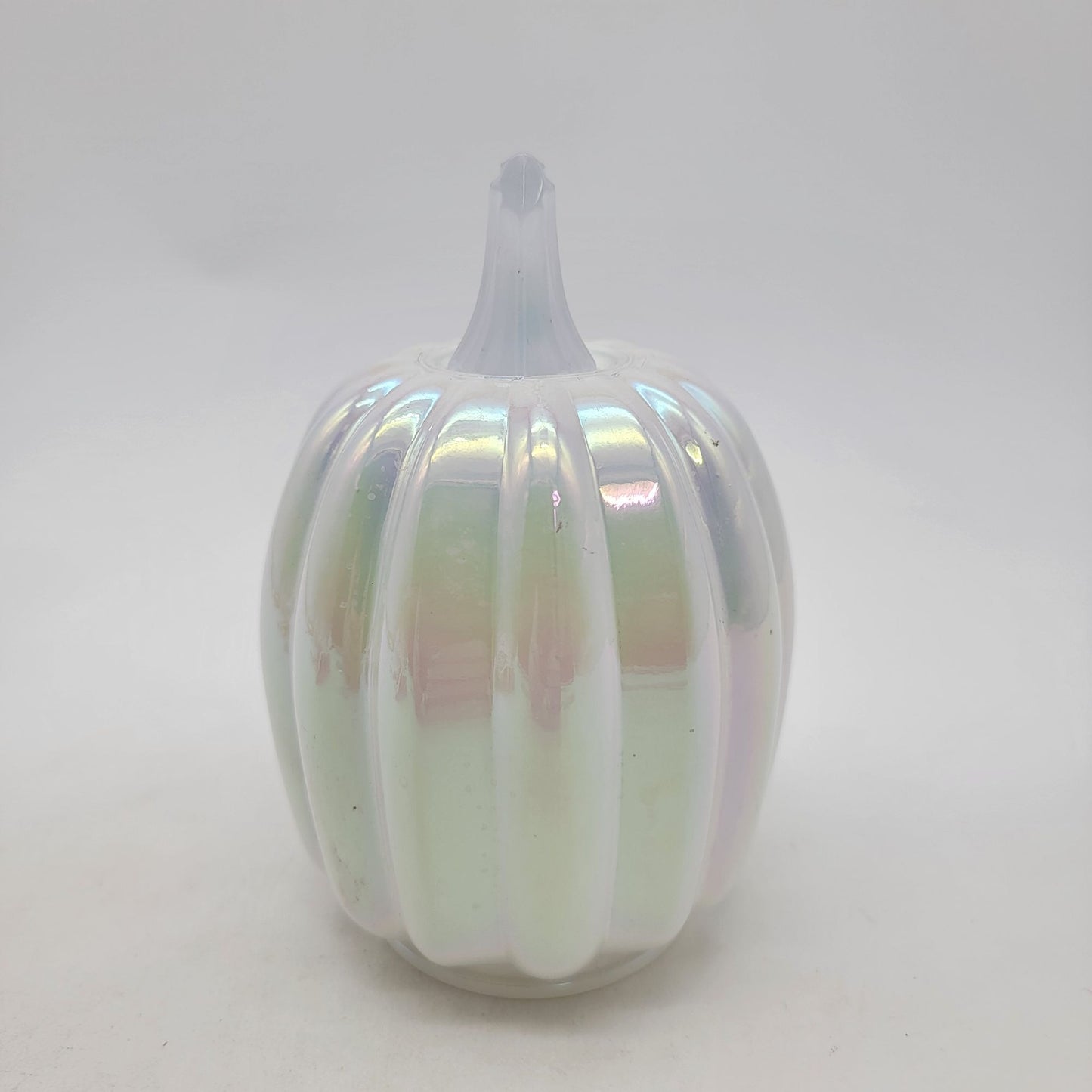 Iridescent White Art Glass Pumpkin