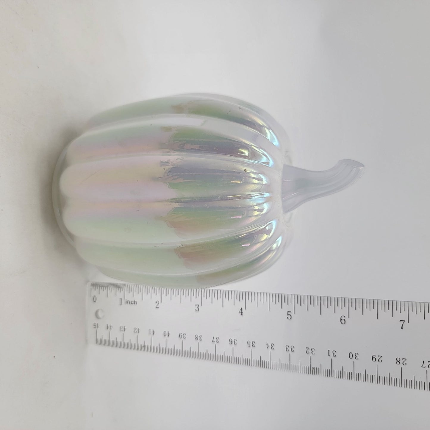 Iridescent White Art Glass Pumpkin