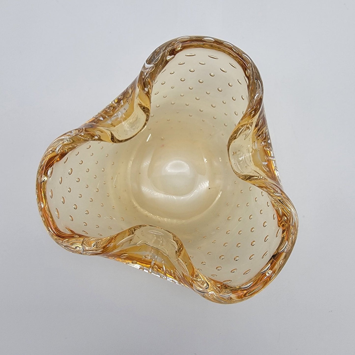 Small Murano Glass Amber Bullicante Tri-Fold Bowl Ashtray