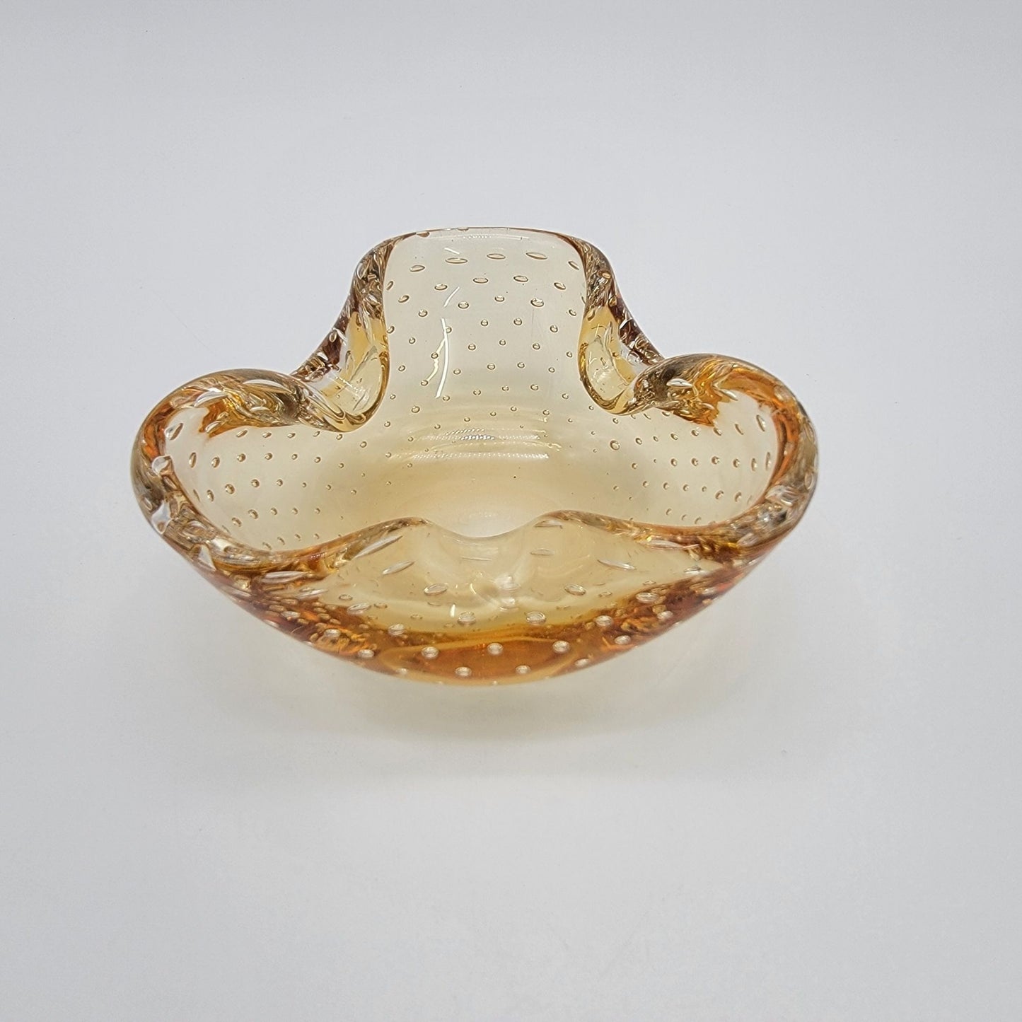 Small Murano Glass Amber Bullicante Tri-Fold Bowl Ashtray