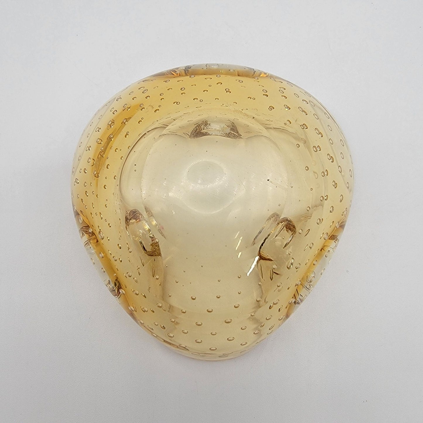 Small Murano Glass Amber Bullicante Tri-Fold Bowl Ashtray