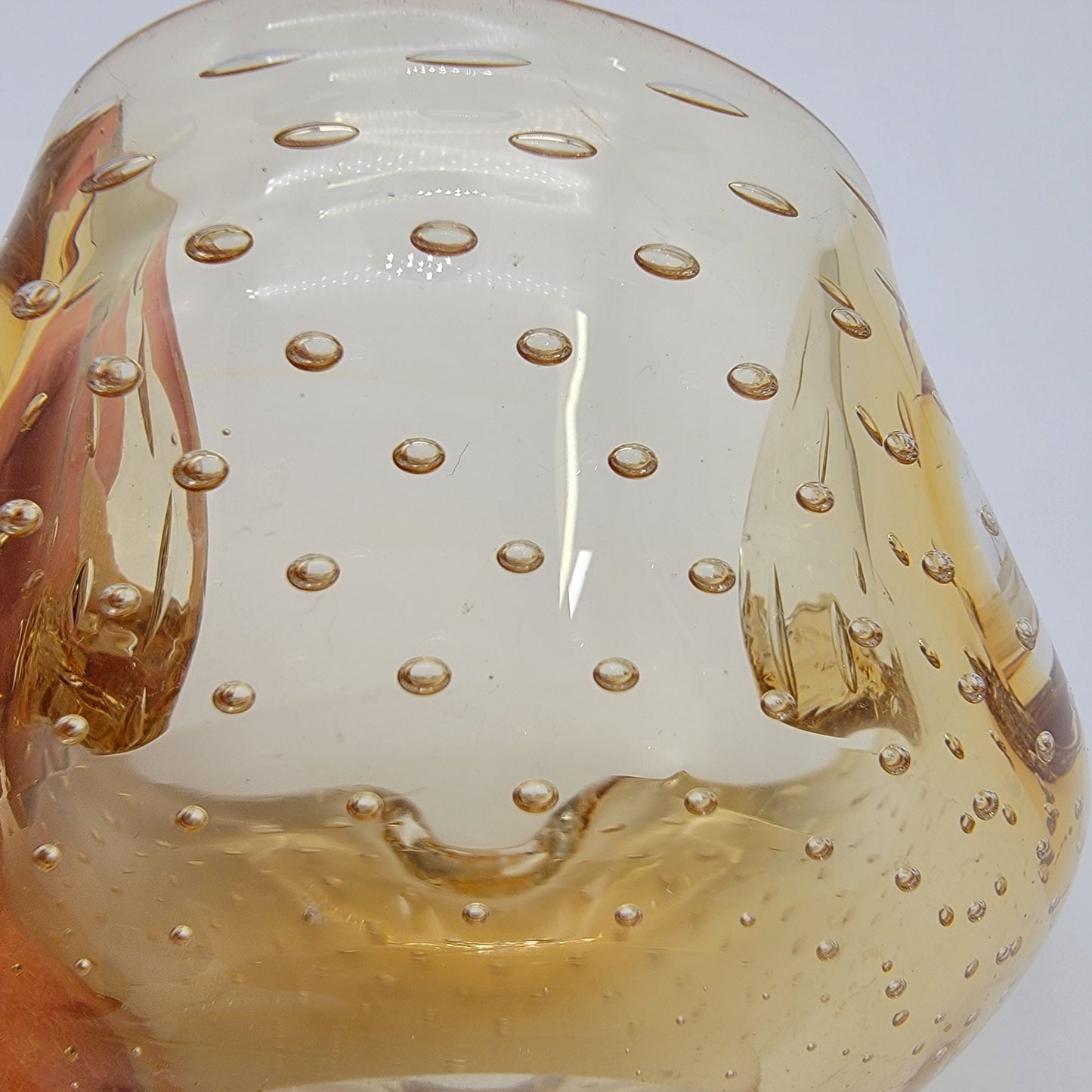 Small Murano Glass Amber Bullicante Tri-Fold Bowl Ashtray