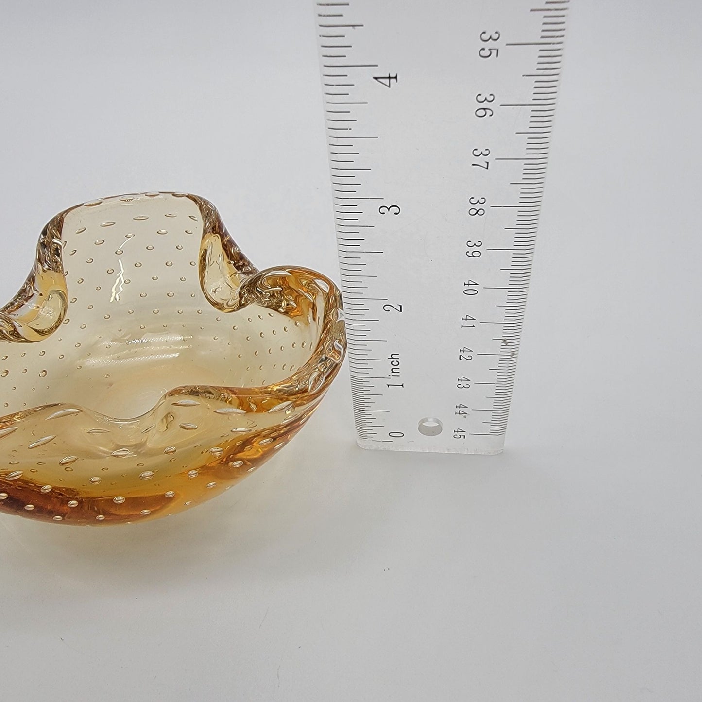 Small Murano Glass Amber Bullicante Tri-Fold Bowl Ashtray