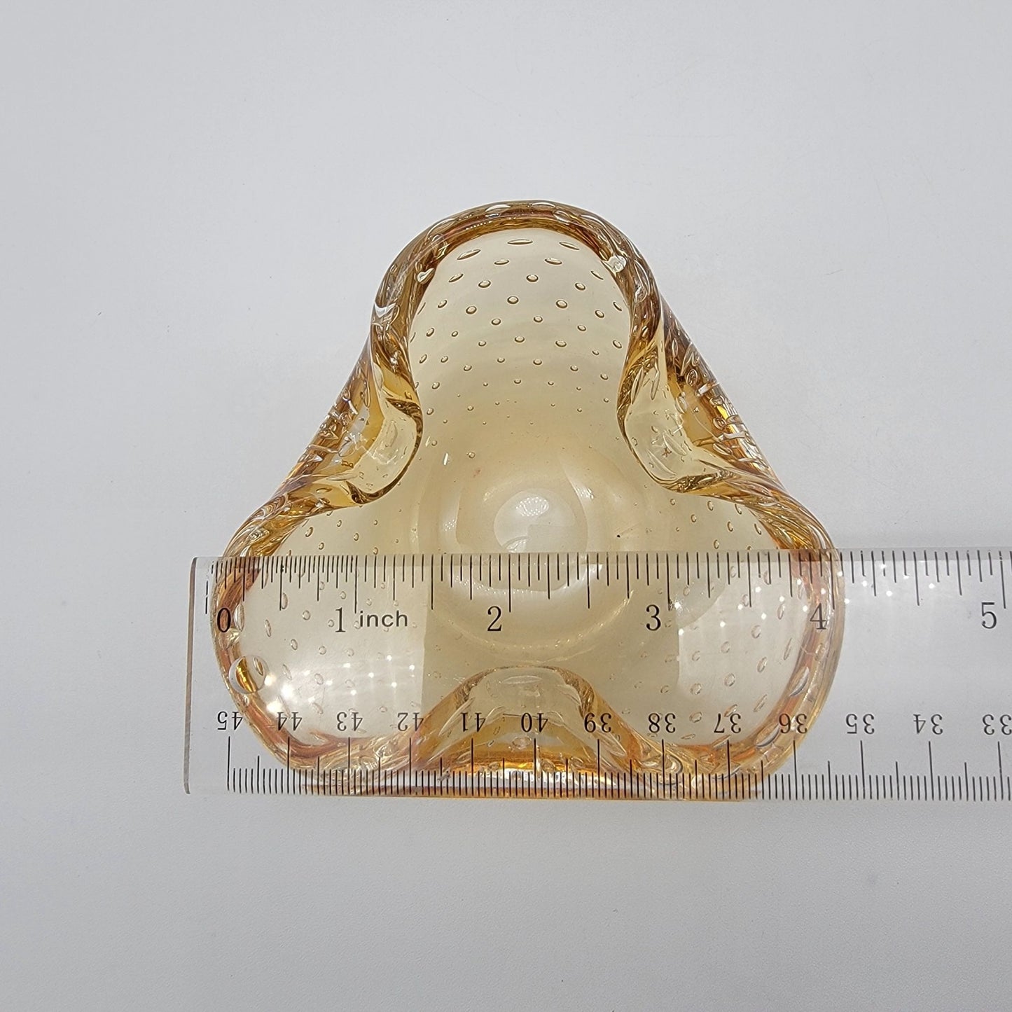Small Murano Glass Amber Bullicante Tri-Fold Bowl Ashtray