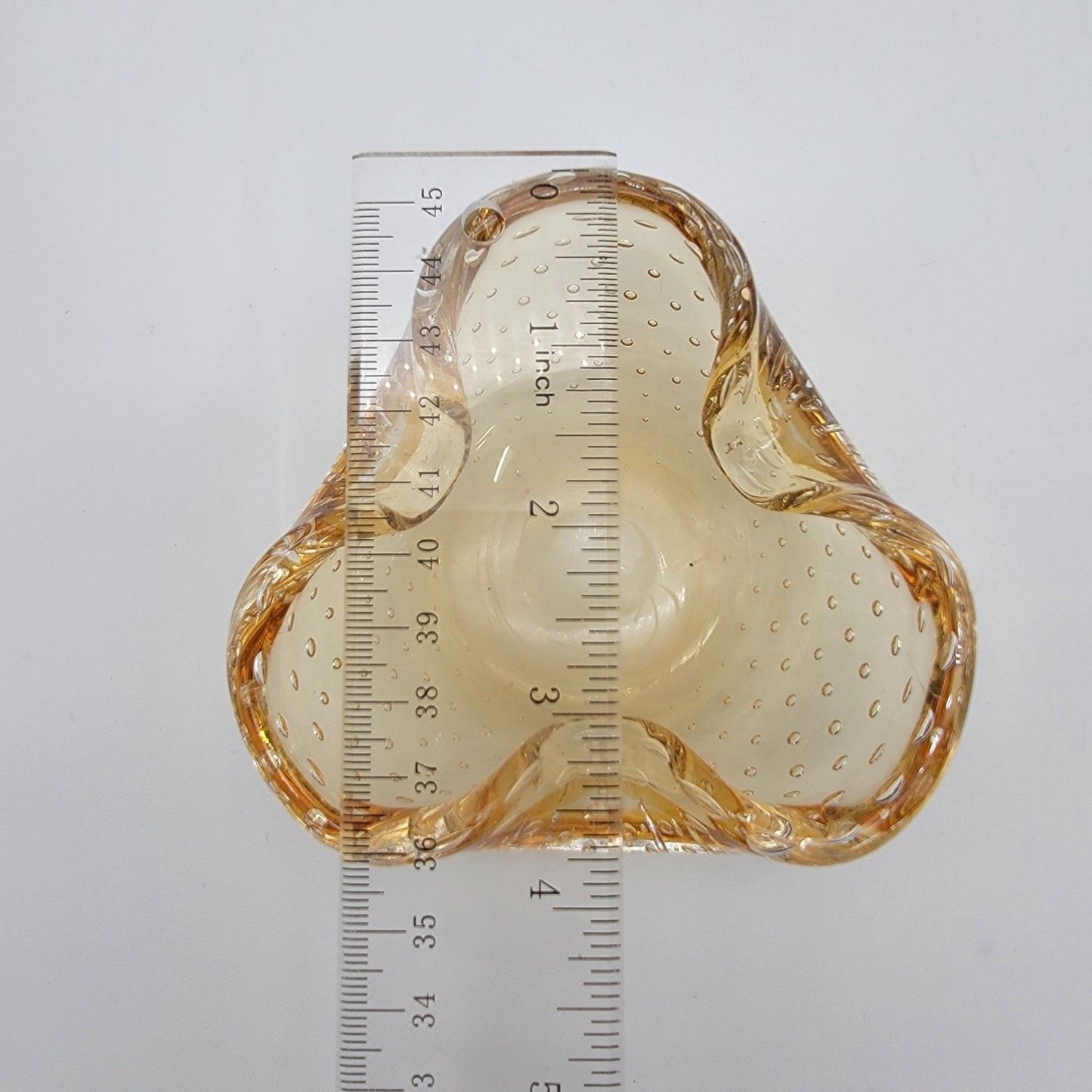 Small Murano Glass Amber Bullicante Tri-Fold Bowl Ashtray