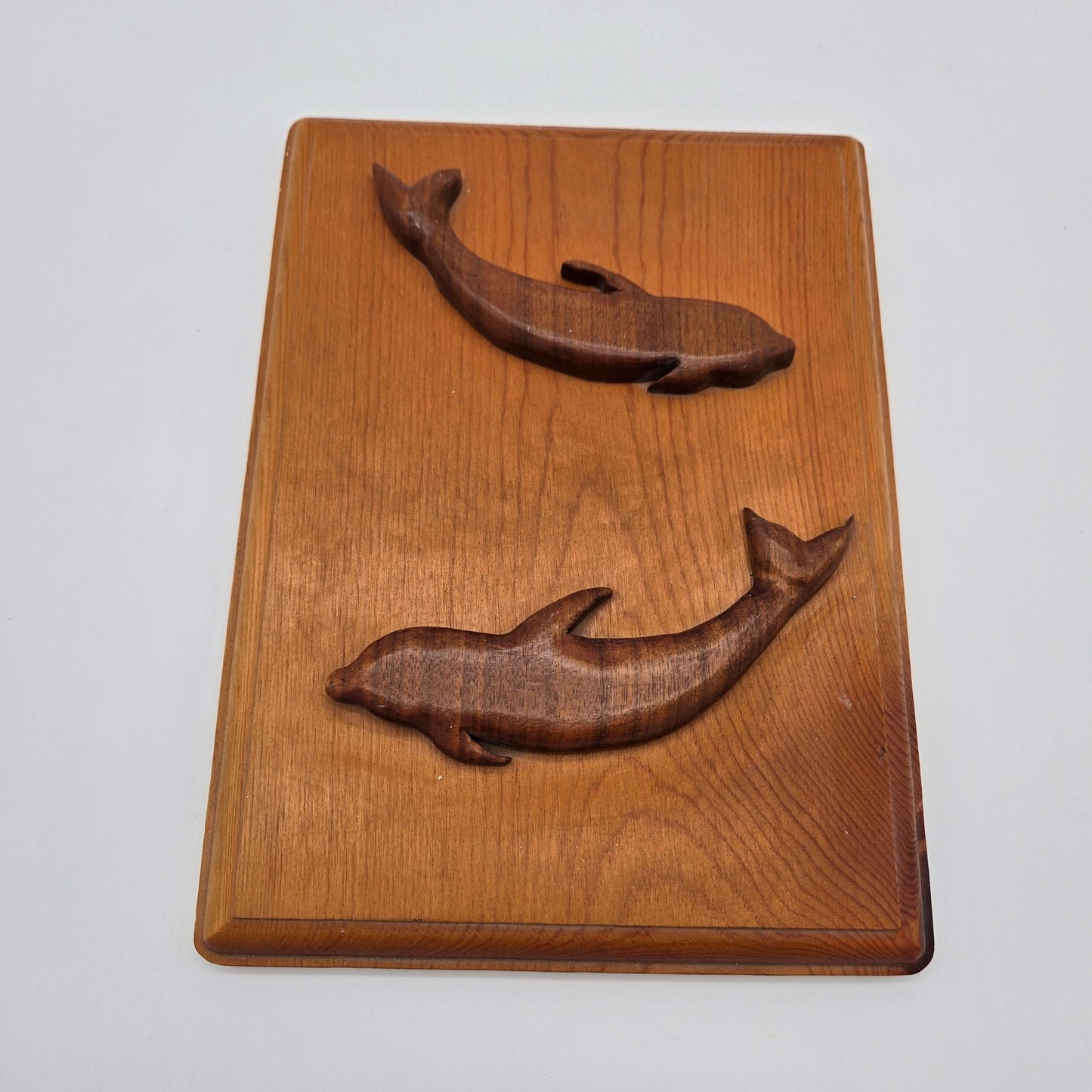 Mid Century Carved Teak Wood Dolphin Wall Hanging Art