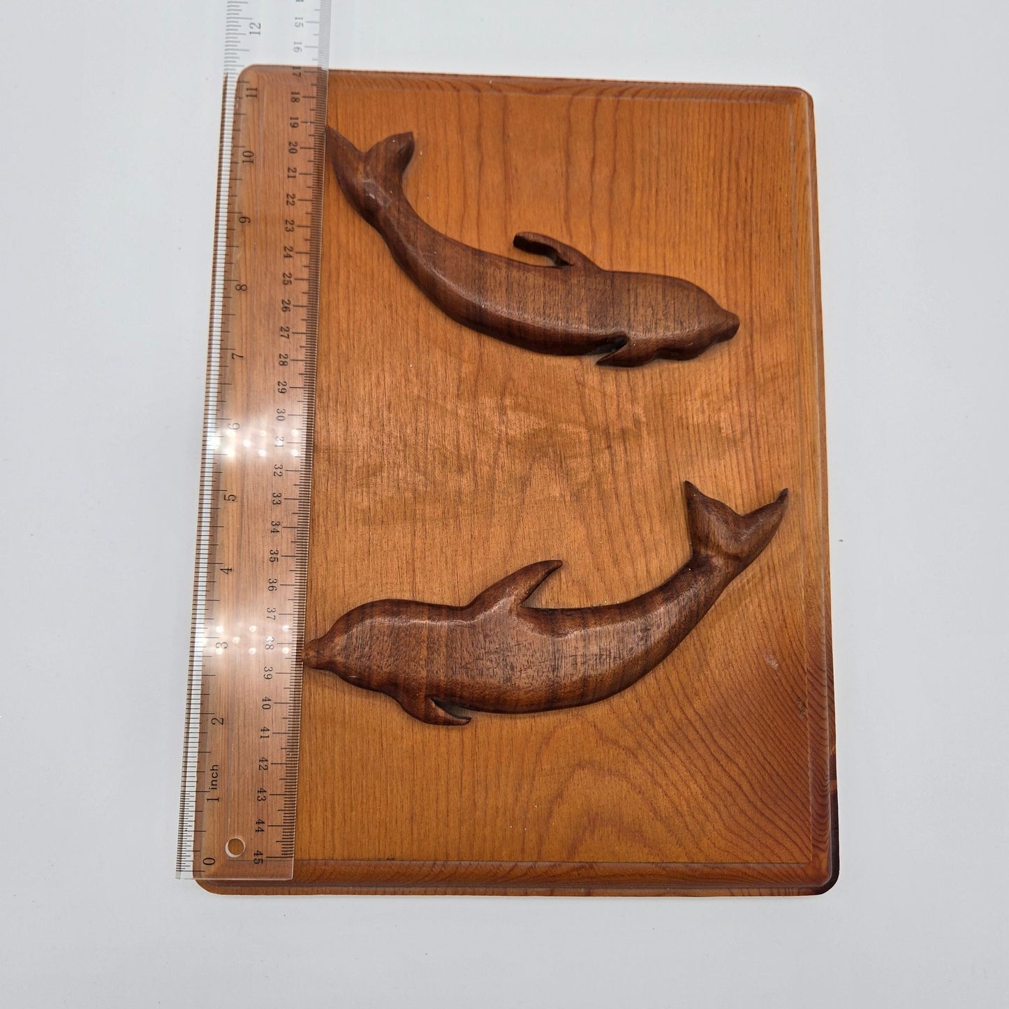 Mid Century Carved Teak Wood Dolphin Wall Hanging Art