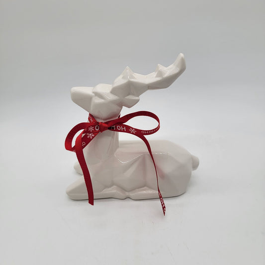 White Origami Geometric Laying Reindeer Porcelain Figure