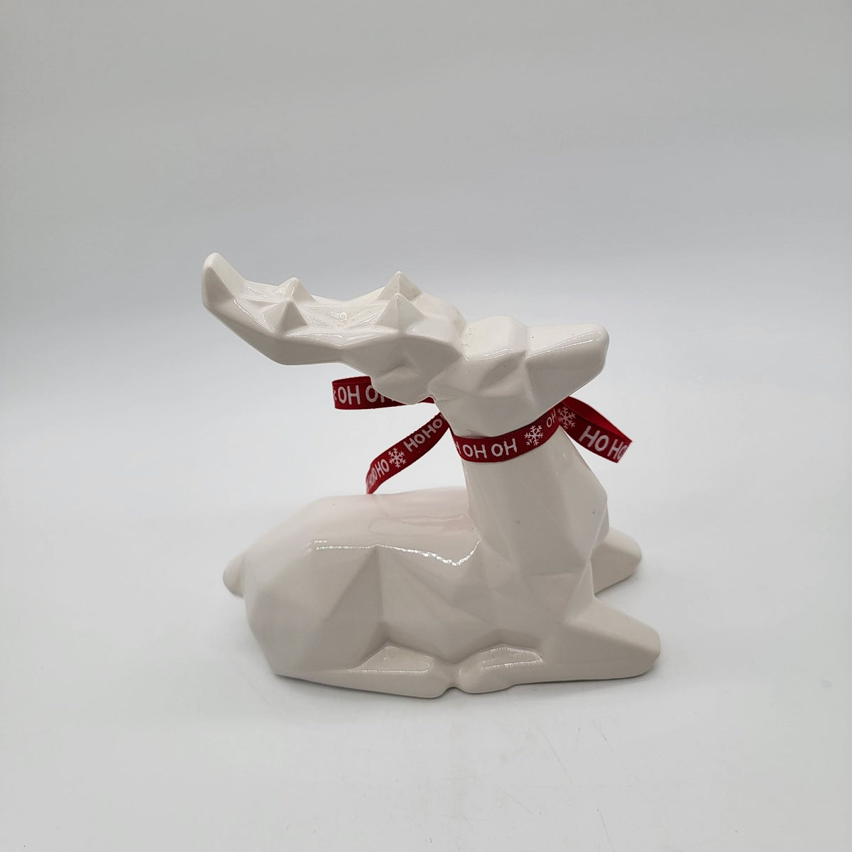 White Origami Geometric Laying Reindeer Porcelain Figure