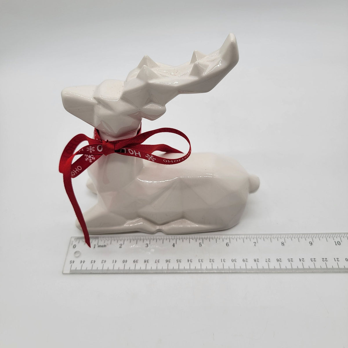 White Origami Geometric Laying Reindeer Porcelain Figure