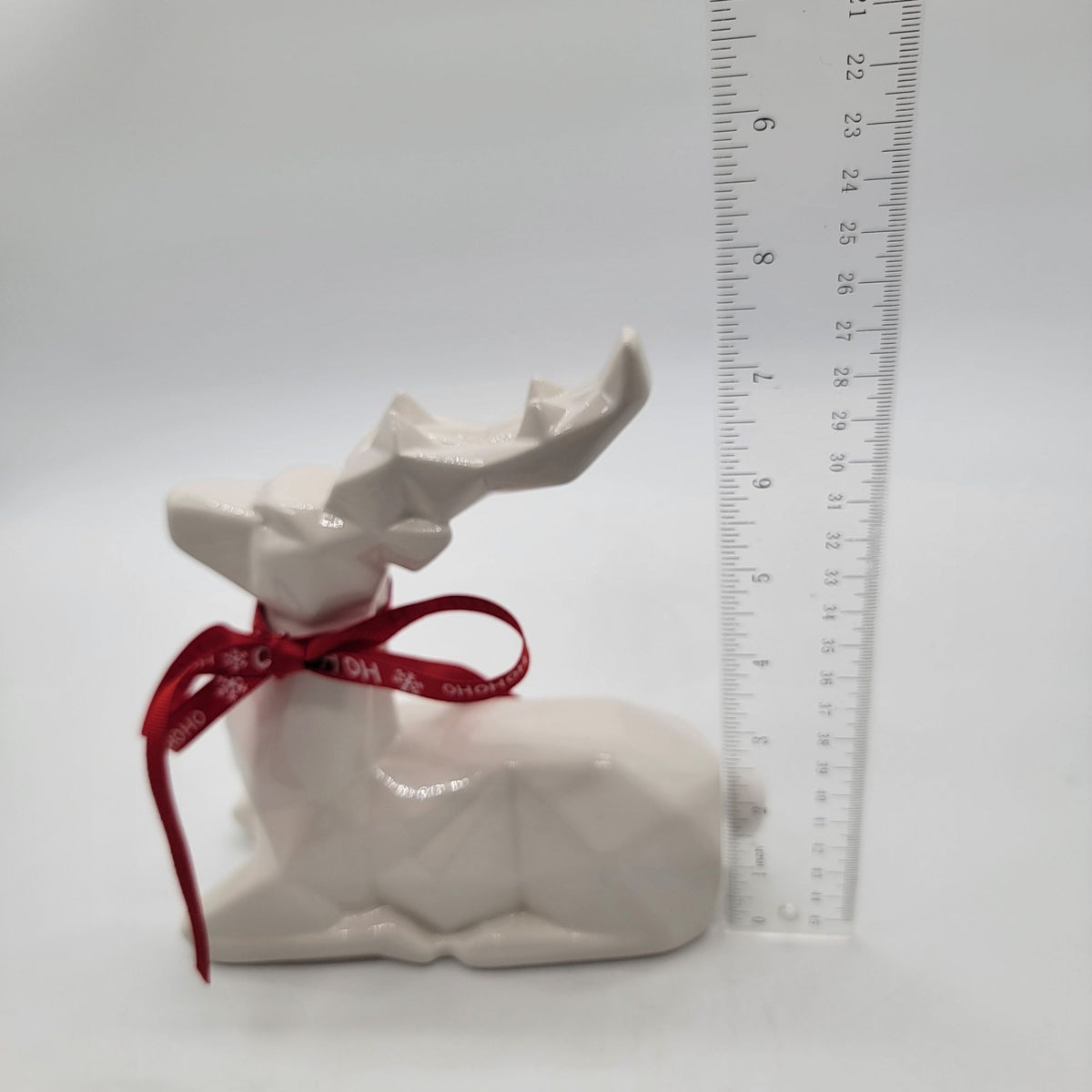 White Origami Geometric Laying Reindeer Porcelain Figure